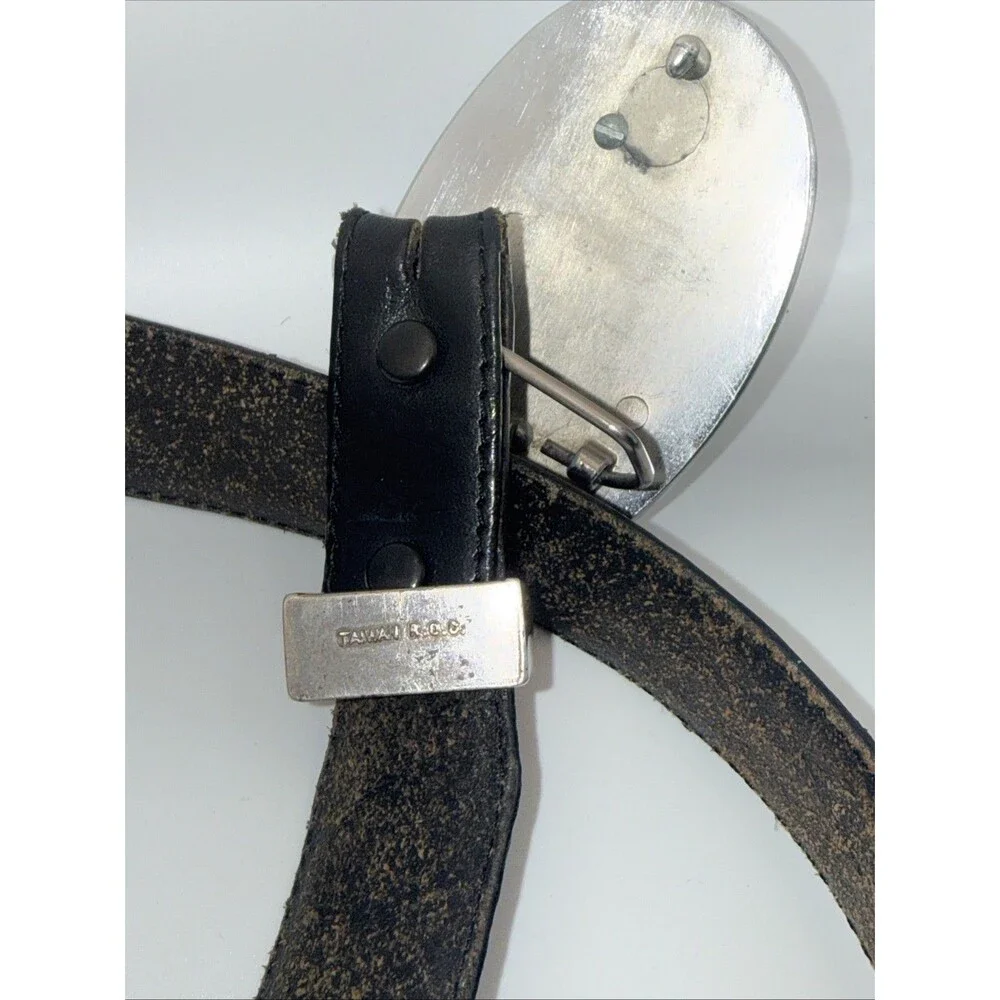Onyx By Brighton Mens Black Beaded Leather Belt Silver Tone Size 36